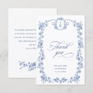 Victorian Ornate Grace Blommigt Dusty Blue Bröllop Tack Kort