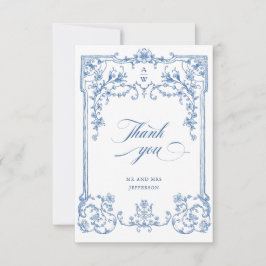Victorian Ornate Grace Blommigt Dusty Blue Bröllop Tack Kort