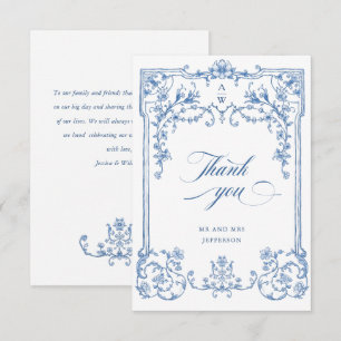 Victorian Ornate Grace Blommigt Dusty Blue Bröllop Tack Kort
