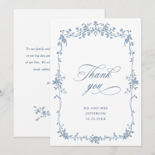 Victorian Ornate Grace Blommigt Dusty Blue Bröllop Tack Kort
