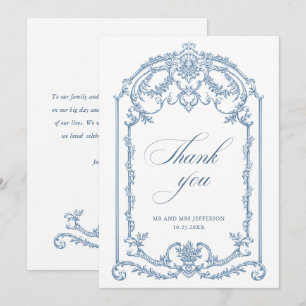 Victorian Ornate Grace Blommigt Dusty Blue Bröllop Tack Kort