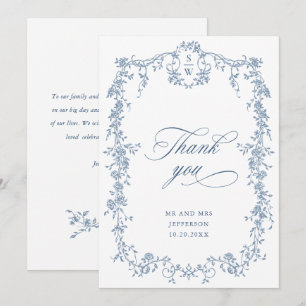Victorian Ornate Grace Blommigt Dusty Blue Bröllop Tack Kort