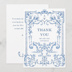 Victorian Ornate Grace Blommigt Dusty Blue Bröllop Tack Kort
