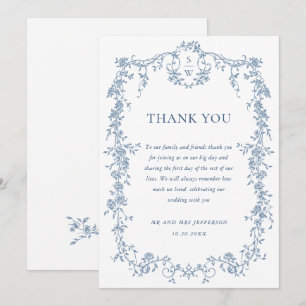 Victorian Ornate Grace Blommigt Dusty Blue Bröllop Tack Kort