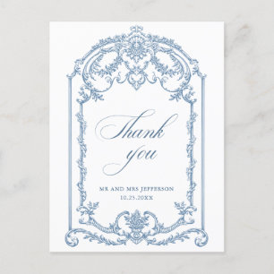 Victorian Ornate Grace Blommigt Dusty Blue Bröllop Vykort