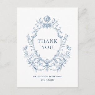 Victorian Ornate Grace Blommigt Dusty Blue Bröllop Vykort