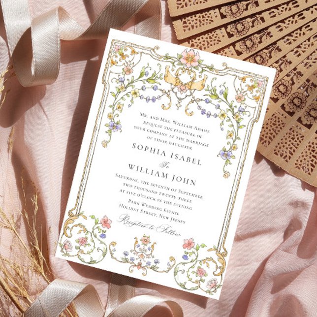 Victorian Ornate Grace Blommigt Ram Bröllop Inbjudningar (Skapare uppladdad)