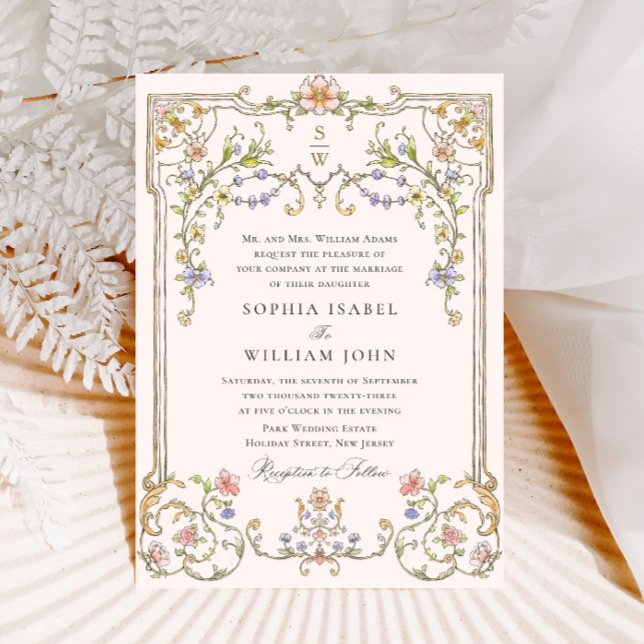 Victorian Ornate Grace Blommigt Ram Bröllop Inbjudningar (Skapare uppladdad)