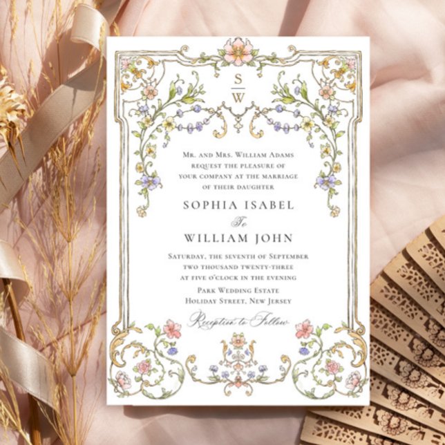 Victorian Ornate Grace Blommigt Ram Bröllop Inbjudningar (Skapare uppladdad)