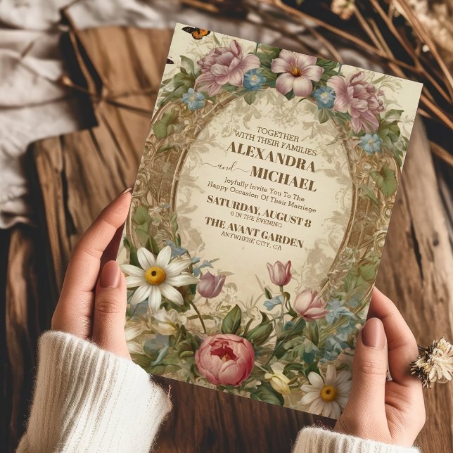 Victorian Ornate Grace Blommigt Ram Bröllop Inbjudningar (Skapare uppladdad)