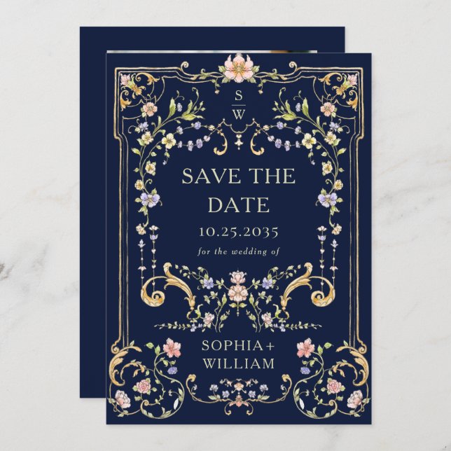 Victorian Ornate Grace Blommigt Ram Bröllop Photo Spara Datumet (Fram/baksida)