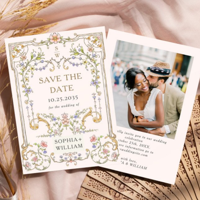 Victorian Ornate Grace Blommigt Ram Bröllop Photo Spara Datumet (Skapare uppladdad)