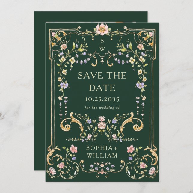 Victorian Ornate Grace Blommigt Ram Bröllop Photo Spara Datumet (Fram/baksida)