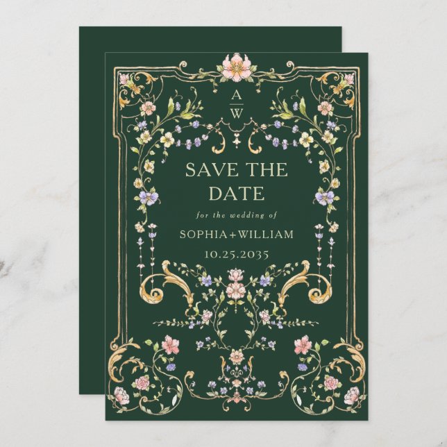 Victorian Ornate Grace Blommigt Ram Bröllop Spara Datumet (Fram/baksida)