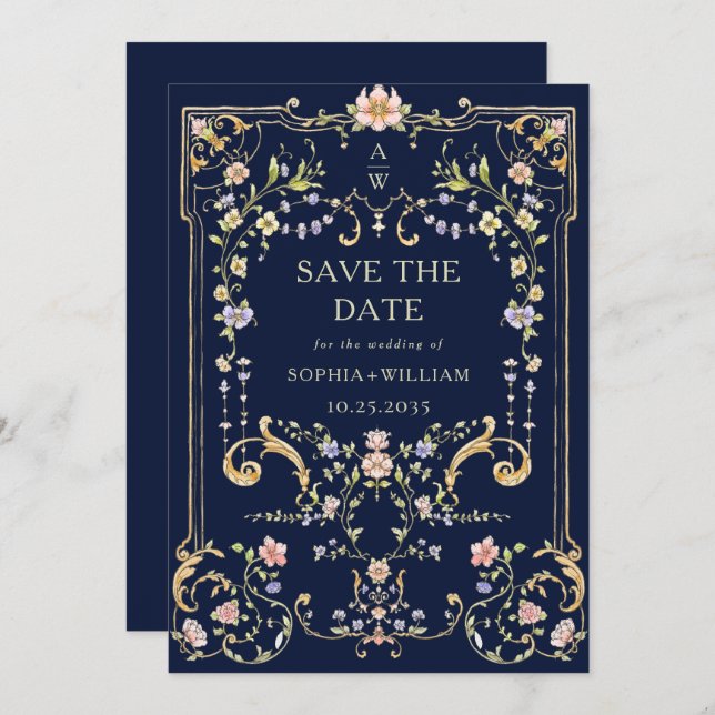 Victorian Ornate Grace Blommigt Ram Bröllop Spara Datumet (Fram/baksida)