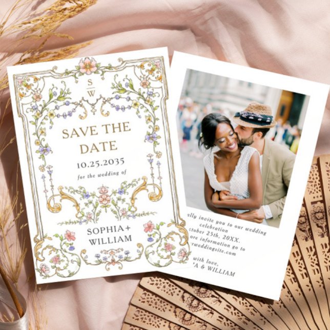 Victorian Ornate Grace Blommigt Ram Bröllop Spara Datumet (Skapare uppladdad)