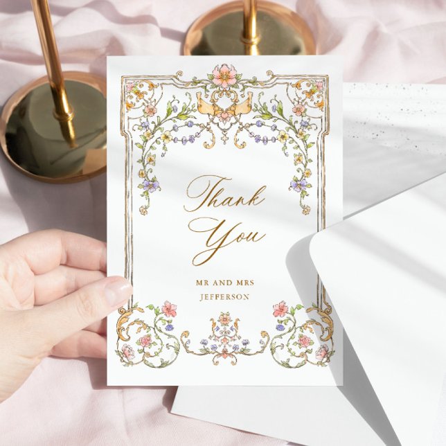 Victorian Ornate Grace Blommigt Ram Bröllop Tack Kort (Skapare uppladdad)