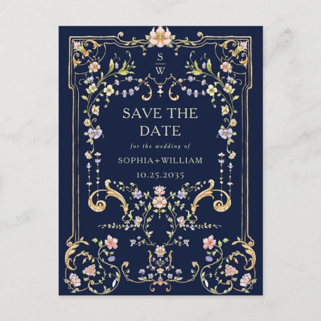 Victorian Ornate Grace Blommigt Ram Bröllop Vykort (Framsida)
