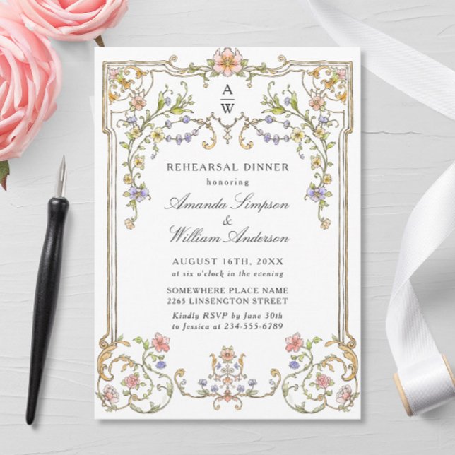 Victorian Ornate Grace Blommigt Rehearsal Dinner Inbjudningar (Skapare uppladdad)