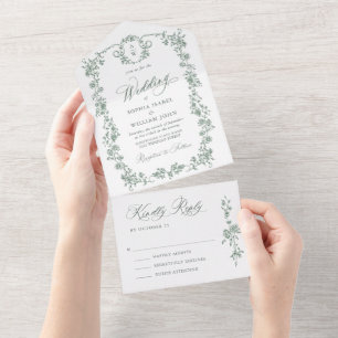Victorian Ornate Grace Blommigt Sage Grönt Bröllop