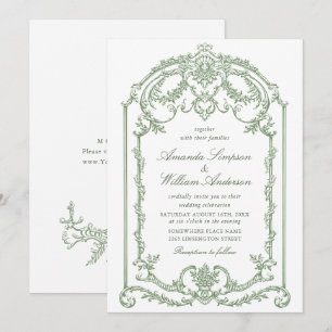 Victorian Ornate Grace Blommigt Sage Grönt Bröllop Inbjudningar