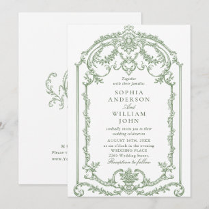 Victorian Ornate Grace Blommigt Sage Grönt Bröllop Inbjudningar