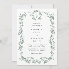 Victorian Ornate Grace Blommigt Sage Grönt Bröllop Inbjudningar