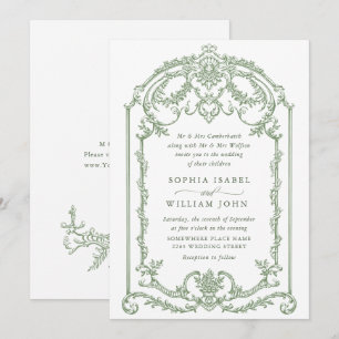 Victorian Ornate Grace Blommigt Sage Grönt Bröllop Inbjudningar