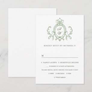 Victorian Ornate Grace Blommigt Sage Grönt Bröllop OSA Kort