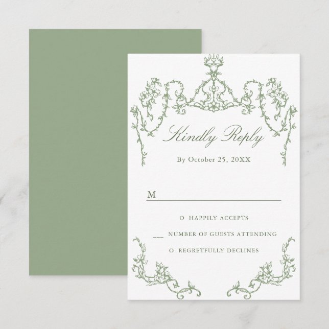 Victorian Ornate Grace Blommigt Sage Grönt Bröllop OSA Kort (Fram/baksida)