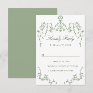Victorian Ornate Grace Blommigt Sage Grönt Bröllop OSA Kort