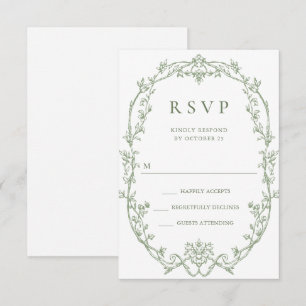 Victorian Ornate Grace Blommigt Sage Grönt Bröllop OSA Kort