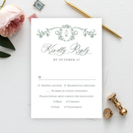 Victorian Ornate Grace Blommigt Sage Grönt Bröllop OSA Kort