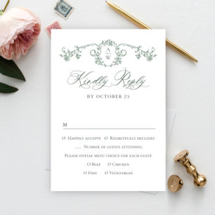 Victorian Ornate Grace Blommigt Sage Grönt Bröllop OSA Kort