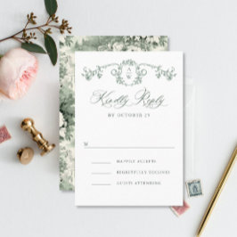 Victorian Ornate Grace Blommigt Sage Grönt Bröllop OSA Kort