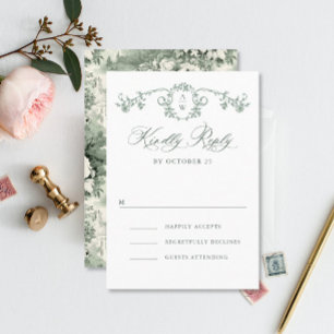 Victorian Ornate Grace Blommigt Sage Grönt Bröllop OSA Kort