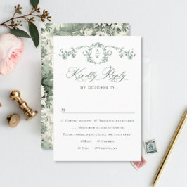 Victorian Ornate Grace Blommigt Sage Grönt Bröllop OSA Kort