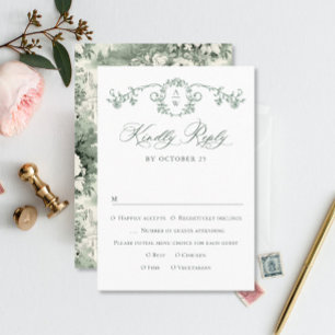 Victorian Ornate Grace Blommigt Sage Grönt Bröllop OSA Kort