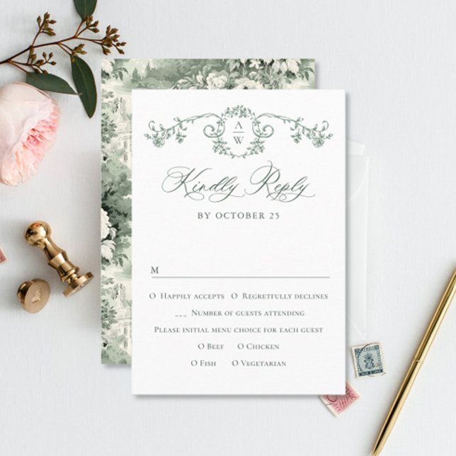 Victorian Ornate Grace Blommigt Sage Grönt Bröllop OSA Kort (Skapare uppladdad)