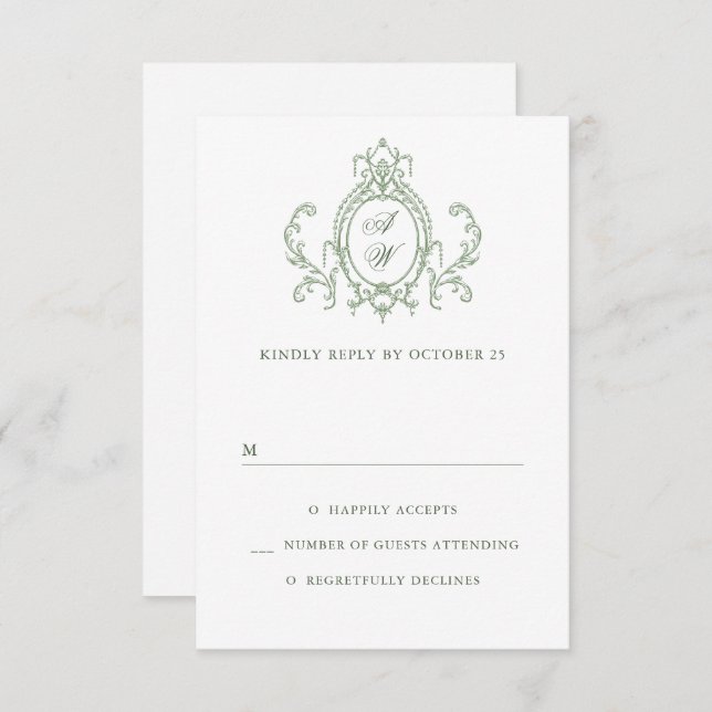 Victorian Ornate Grace Blommigt Sage Grönt Bröllop OSA Kort (Fram/baksida)