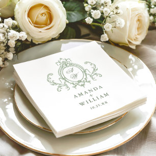 Victorian Ornate Grace Blommigt Sage Grönt Bröllop Pappersservett
