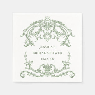 Victorian Ornate Grace Blommigt Sage Grönt Bröllop Pappersservett