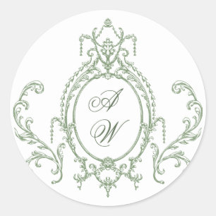 Victorian Ornate Grace Blommigt Sage Grönt Bröllop Runt Klistermärke