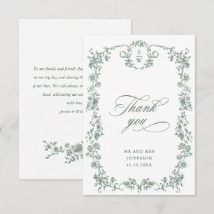 Victorian Ornate Grace Blommigt Sage Grönt Bröllop Tack Kort