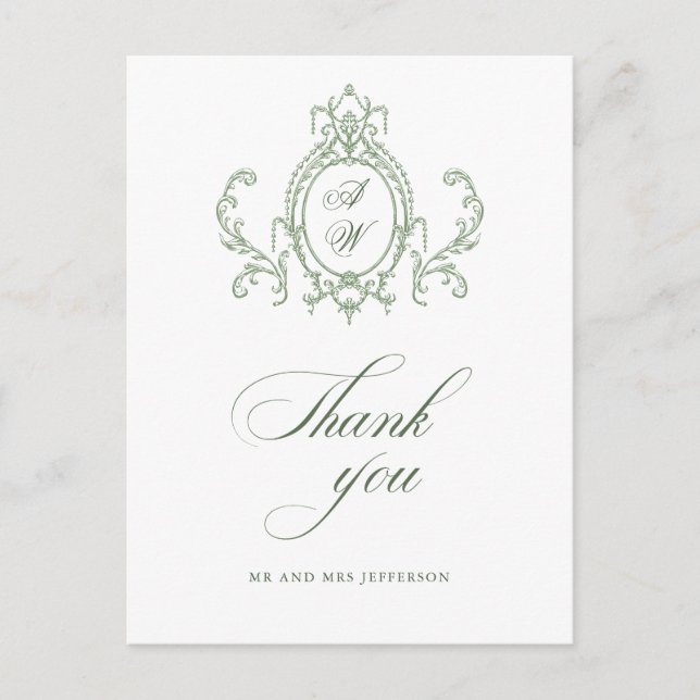 Victorian Ornate Grace Blommigt Sage Grönt Bröllop Vykort (Framsida)