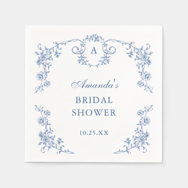 Victorian Ornate Grace Blue Blommigt Möhippa Pappersservett (Framsidan)