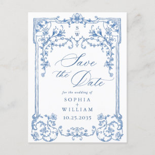 Victorian Ornate Grace Blue Bröllop spara datum Vykort