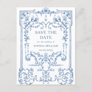 Victorian Ornate Grace Blue Bröllop spara datum Vykort