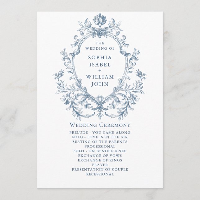 Victorian Ornate Grace Dusty Blue Bröllop Ceremony Program (Framsida)