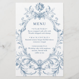 Victorian Ornate Grace Dusty Blue Bröllop Menu